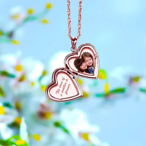Miniatura 8 de Collar con medallón de fotos de corazón chapado en oro rosa de 34 pulgadas x 34 pulgadas incluye cadena de 18 pulgadas collares personalizados