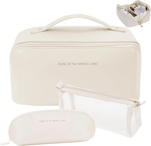 Miniatura 13 de 3 bolsas de maquillaje de viaje portátiles de gran capacidad para mujeres, estuche organizador de maquillaje plano abierto, bolsa organizadora