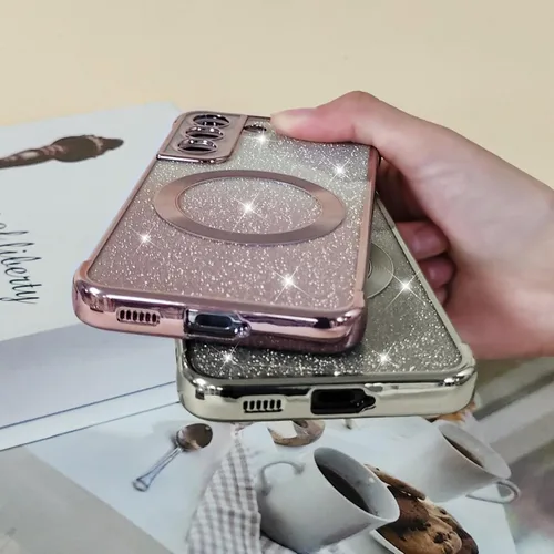 Miniatura 4 de Funda magnética con purpurina para Samsung Galaxy S21 Fe, funda de lujo de protección completa con protector de lente de cámara, antiarañazos, a