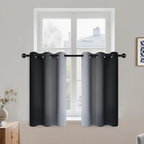 Miniatura 158 de COSVIYA Cortinas 100% Opacas Azul Degradado con Lazos Ajustables para Cocina Aislamiento Térmico Oscurecimiento de Habitación Cenefa con Bolsillo