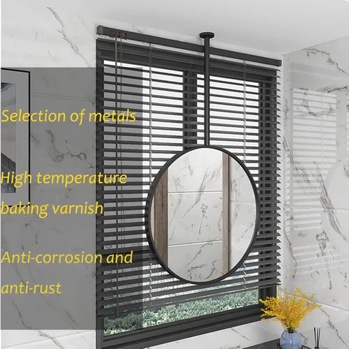 Miniatura 5 de Espejo redondo de metal montado en el techo con barra para colgar, espejo decorativo de baño, negro (diámetro-19.7 pulgadas)