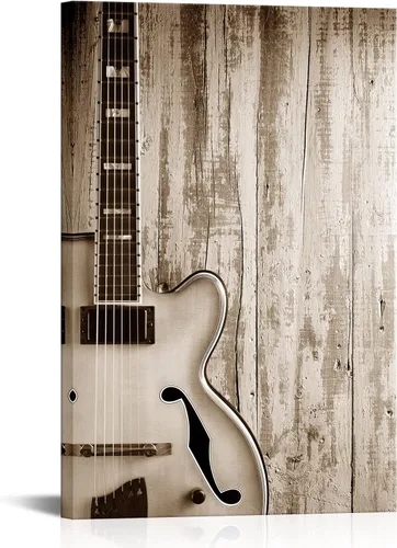 Artsbay Arte de pared de guitarra, pintura musical para el hogar, decoración retro de madera, lienzo vintage para sala de estar, dormitorio, listo
