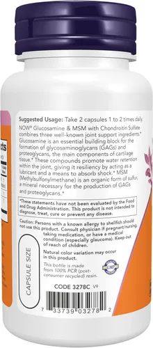 Miniatura 3 de NOW Foods Suplementos, glucosamina y MSM más sulfato de condroitina, salud de las articulaciones*, 60 cápsulas vegetales