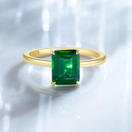 Miniatura 5 de Anillos de compromiso de plata de ley 925 de 3 quilates para mujer, diseño solitario de esmeralda verde, anillos de promesa simples para ella