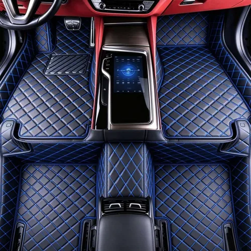 Alfombrillas de cuero personalizadas para todo tipo de clima, revestimientos para el suelo de automóviles, SUV, camiones, juego de tapetes Azul
