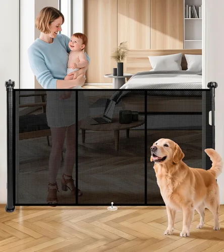 Miniatura 17 de Puertas retráctiles para bebés de 19.7 pies Puerta para perros - 236" Puerta de seguridad infantil extra ancha expandible, 37" de alto Puerta