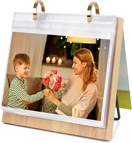 Miniatura 7 de ZEEYUAN Marco de Fotos de Escritorio de 4x6 Pulgadas Álbum de Fotos Giratorio sobre Soporte con 60 Bolsillos, Regalo del Día de las Madres para Mamá