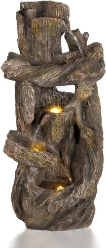 Ferrisland Fuente de agua de 5 niveles con tronco de árbol, fuente grande con luces LED y bomba, 39.8" de alto, fuente independiente para