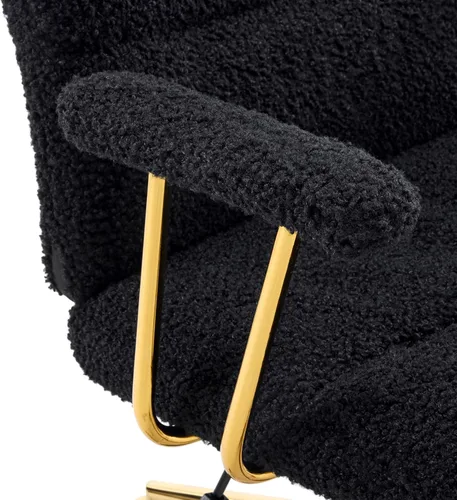Miniatura 9 de Elegante silla de oficina negra y dorada con tela texturizada Boucle, moderna silla de escritorio con asiento acolchado, altura ajustable con base