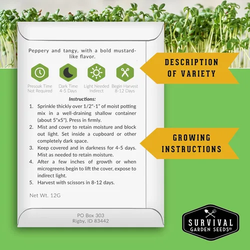 Miniatura 2 de Microgreens Seeds - Paquete de 5 variedades para germinar – Mostaza, frijol mungo, berro rizado, trébol y semillas de lechuga para interiores