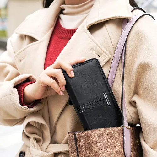 Miniatura 6 de APHISON Billetera para mujer ultra delgada de cuero delgado cartera RFID bloqueo tarjeta de crédito titular doble embrague largo señoras Billfold
