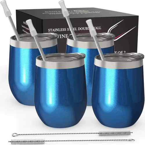Miniatura 62 de CHILLOUT LIFE Vasos Térmicos de Vino de Acero Inoxidable de 12 oz Paquete de 2 - Vasos de Vino con Aislamiento al Vacío de Doble Pared con Tapas