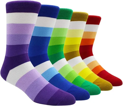 Miniatura 36 de TOEJYJ Calcetines de vestir divertidos para hombre, paquete de calcetines casuales divertidos, coloridos calcetines de algodón a rayas, talla 10-13
