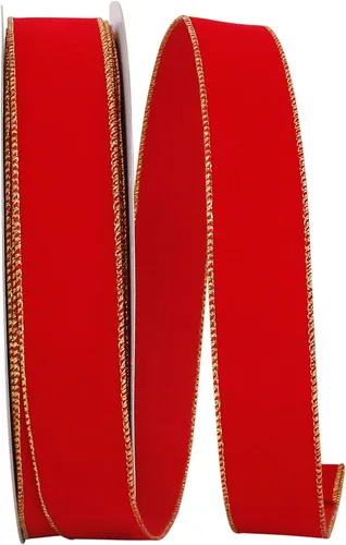 Miniatura 32 de Cinta Reliant Ribbon 92270W-957-40K Value Velvet con borde de alambre, 2-1/2 pulgadas x 50 yardas, escarlata/oro