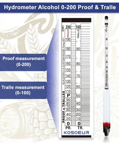 Miniatura 5 de Kit de medidor de alcohol hidrómetro, hidrómetro de alcohol 0-200 a prueba y Tralle, probador de alcohol para licor, hidrómetro de alcohol para luz