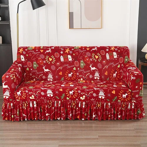 Miniatura 15 de MIPOPS Funda de sofá estampada elástica para sillón, fundas con patrón con falda lavable, protector de muebles de elastano para sala de estar