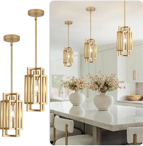 Miniatura 9 de Lámparas colgantes de granja, modernas luces colgantes doradas de 59 pulgadas, ajustable, pequeña, cuadrada, colgante de techo, para cocina, isla, 1