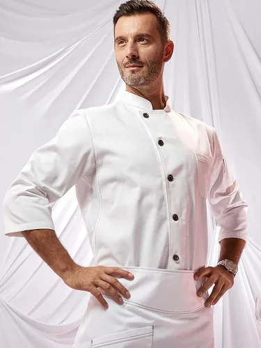 Miniatura 3 de Men Stand-Up Collar Chef Coat 34 Sleeve Lightweight Chef Jacket Chef Uniform With 2-Pockets Professional