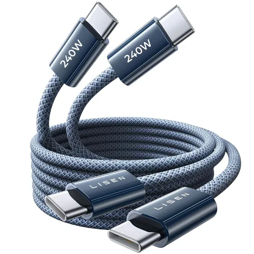 Miniatura 13 de LISEN Cable USB C a USB C, cable C a C de 240 W de carga rápida [1.6 pies, paquete de 2] cargador tipo C de carga rápida USBC a USBC cable para Negro