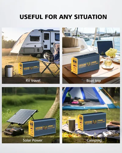 Miniatura 8 de Inversor de Potencia de Onda Sinusoidal Pura de 1200 Vatios DC 12V a 110V AC Convertidor con Dos Salidas de CA, Puertos USB de Carga Rápida