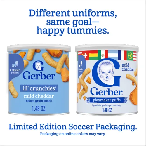 Miniatura 4 de Gerber Stage 3 Snacks de comida para bebés, Mild Cheddar Lil' Crunchies, Snacks para bebés, alimentación guiada por el bebé, paquete de 6