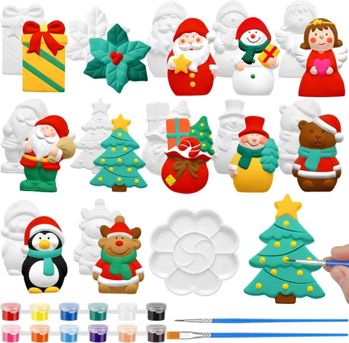 Leyndo Juego de 12 piezas de cerámica de Navidad para pintar, pintar tus propias figuras, Papá Noel, muñeco de nieve, árbol de Navidad,