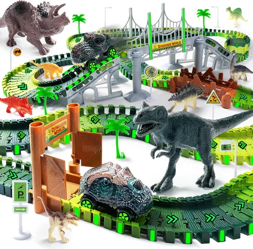 Miniatura 12 de 157 PCS Construction Race Tracks for Kids, Glow in The Dark Magic Toy Set with 360° Loop Ramp, 1 Light Up Car, 3 Construction Cars, Flexible DIY