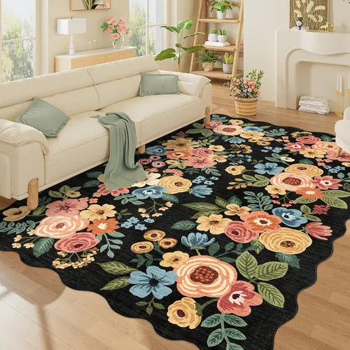 Miniatura 214 de DUKINO Alfombra de área de 6 x 9 pies, alfombra floral para sala de estar, ligera, antideslizante, lavable, alfombra de interior de pelo bajo
