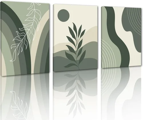 Arte bohemio para pared, lienzo enmarcado para pared, juego de arte de pared moderno de mediados de siglo, minimalista, botánico, geométrico,