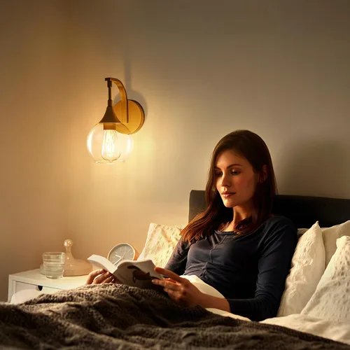 Miniatura 7 de Aplique de pared dorado, 1 luz de tocador de baño, lámpara de pared moderna con pantalla de vidrio transparente de 4.9 pulgadas, lámparas de pared