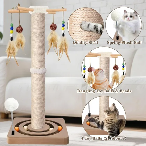 Miniatura 3 de Poste rascador alto para gatos, 33 pulgadas, sisal, juguetes de muebles interactivos para gatos adultos de interior, 2 métodos de montaje, torre
