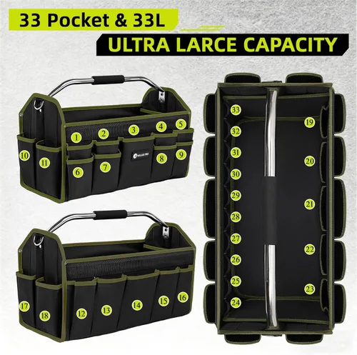 Miniatura 2 de Bolsa de Herramientas Plegable de Boca Abierta de 16 Pulgadas, Bolsas de Herramientas para Hombres de Servicio Pesado, Portaherramientas Bolsa