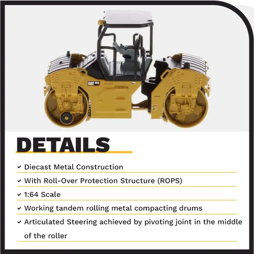 Miniatura 4 de Diecast Masters 1:64 Caterpillar CB-13 Roller with ROPS, Play & Collect Series Cat Trucks Equipo de construcción Modelo a escala coleccionable