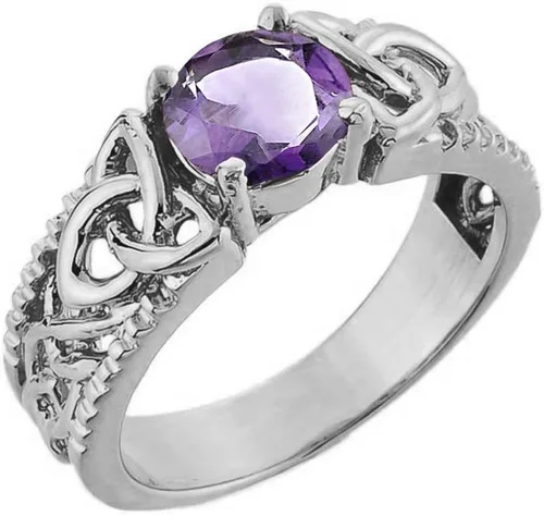 Anillo solitario de plata de ley fina con circonita cúbica y nudo celta personalizado, Plata, Zirconia cúbica