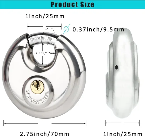 Miniatura 7 de Cerradura de disco para unidad de almacenamiento de 2-3/4 pulgadas (2.756 in), candado con llave de acero inoxidable con llaves, cerradura