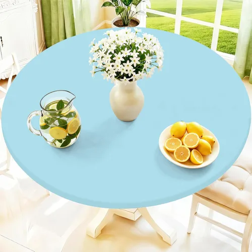 Miniatura 30 de Moosfor Mantel redondo de elastano, elástico ajustable impermeable para mesas de 18 a 24 pulgadas, mantel de picnic elástico lavable para Azul