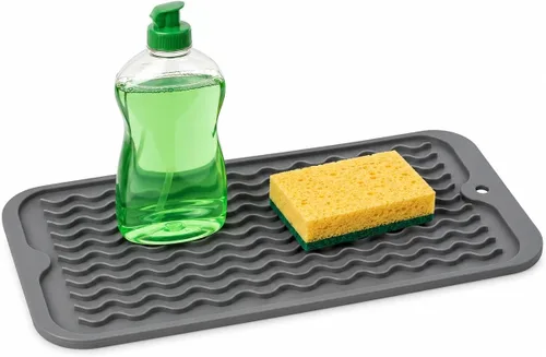 Miniatura 59 de ZLR 2 bandejas de silicona para fregadero (6 x 12 pulgadas/6.024 x 12.008 in) - Soporte estrecho para esponja para encimera de cocina - Tapete Negro