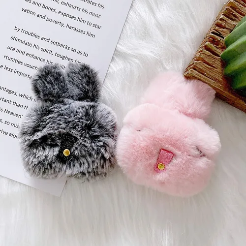 Miniatura 4 de Guppy Compatible con AirPods Pro 2 - Funda de conejo peludo para niñas, caricaturas 3D, lindas orejas de conejo, funda de transporte mullida y Gris