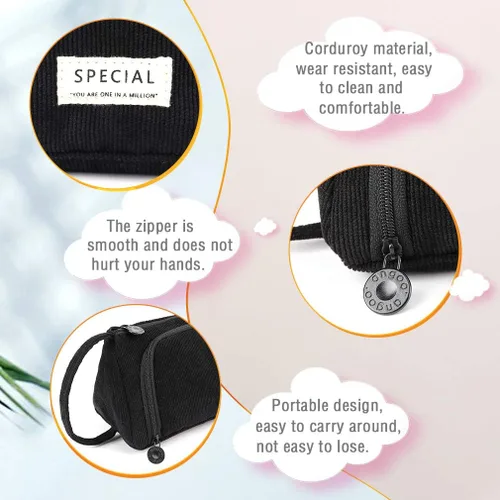Miniatura 3 de iSuperb Estuche de gran capacidad para lápices, bolsa de pana grande, bolsa portátil para bolígrafos con cremallera, organizador de maquillaje