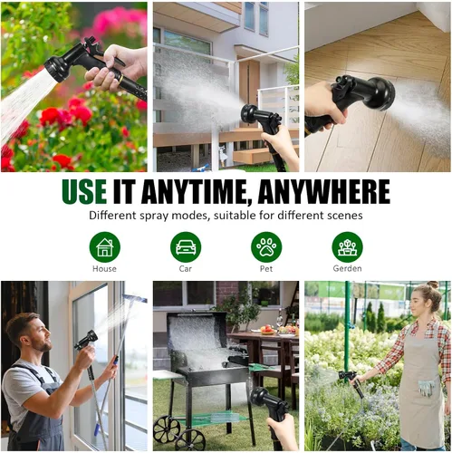 Miniatura 7 de Manguera de jardín de 50 pies, manguera de agua resistente de acero inoxidable con boquillas de 10 funciones, flexible sin torceduras, a prueba