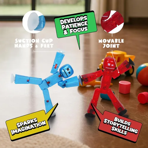 Miniatura 4 de Zing StikBot - Paquete doble de StarFrost Blue & Comet Red – 2 figuras de acción coleccionables posables, juguete de animación con ventosa