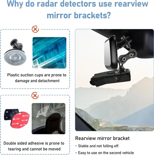 Miniatura 6 de SDSACZMU Soporte para Detector de Radar, Soporte de Montaje de Radar de Varilla de Espejo Retrovisor + Kit de Cable de Alimentación de Cableado