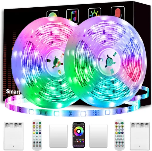 Miniatura 9 de KIKO Tira de luces LED alimentadas por pilas de 2 m, USB/funcionan con pilas, 60 LED 5050 RGB, luces LED de cumpleaños y Navidad con control remoto