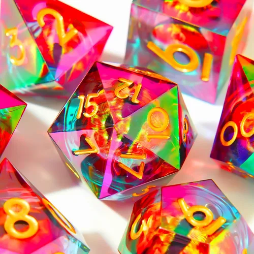 Miniatura 19 de DND Juego de dados de 8 piezas con ojo de dragón extra D20-Beholder's Eye Liquid Core Sharp Edge Resina poliédrica hecha a mano 2 × D20 D4 D6 D8 D10