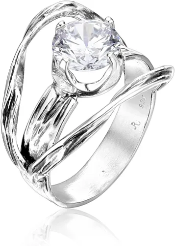 JEAN RACHEL JEWELRY Anillo de Plata de Ley 925 - Diseño Vintage con Circunita Cúbica Montada en Garras - Joyería Hipoalergénica, Sin Plomo y Sin
