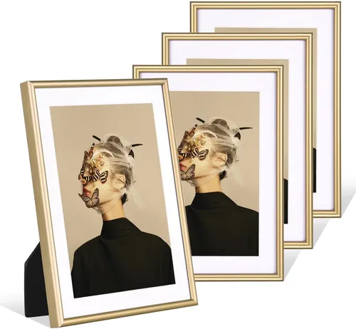 Miniatura 13 de 9x12 Picture Frame Set of 4, Matted Black Simple Modern Brushed Thin Aluminum Metal Photo Frame Fits 6x8 with Mat or 9 x 12 without Mat Vertical and