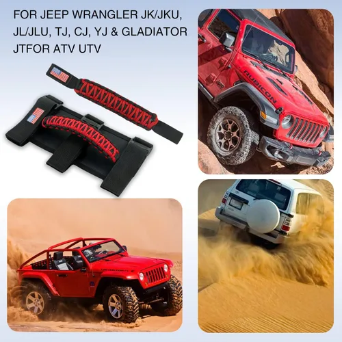 Miniatura 7 de Asas de agarre de barra antivuelco + mango de agarre para reposacabezas compatible con Jeep Wrangler JLU JK JKU TJ YJ TJ JT JL Sport Sahara Freedom