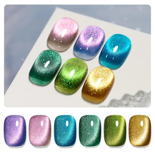 Miniatura 12 de GAOY Juego de esmaltes de uñas de gel con purpurina de ojo de gato con imán y galaxia colorida para ojos de gato holográficos, manicura de gel