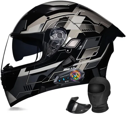 Miniatura 16 de Casco Modular Moto con Bluetooth Integrado, Doble Visera, Ventilación Múltiple, Forro Extraíble, ABS de Alta Densidad, DOT Homologado para Hombres