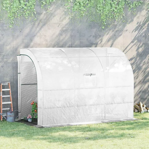 Miniatura 2 de Outsunny Invernadero Adosado de 10' x 5' x 7', Casa Verde Transitable, Vivero de Plantas con 2 Puertas Enrollables y Ventanas, Cubierta de PE y 3